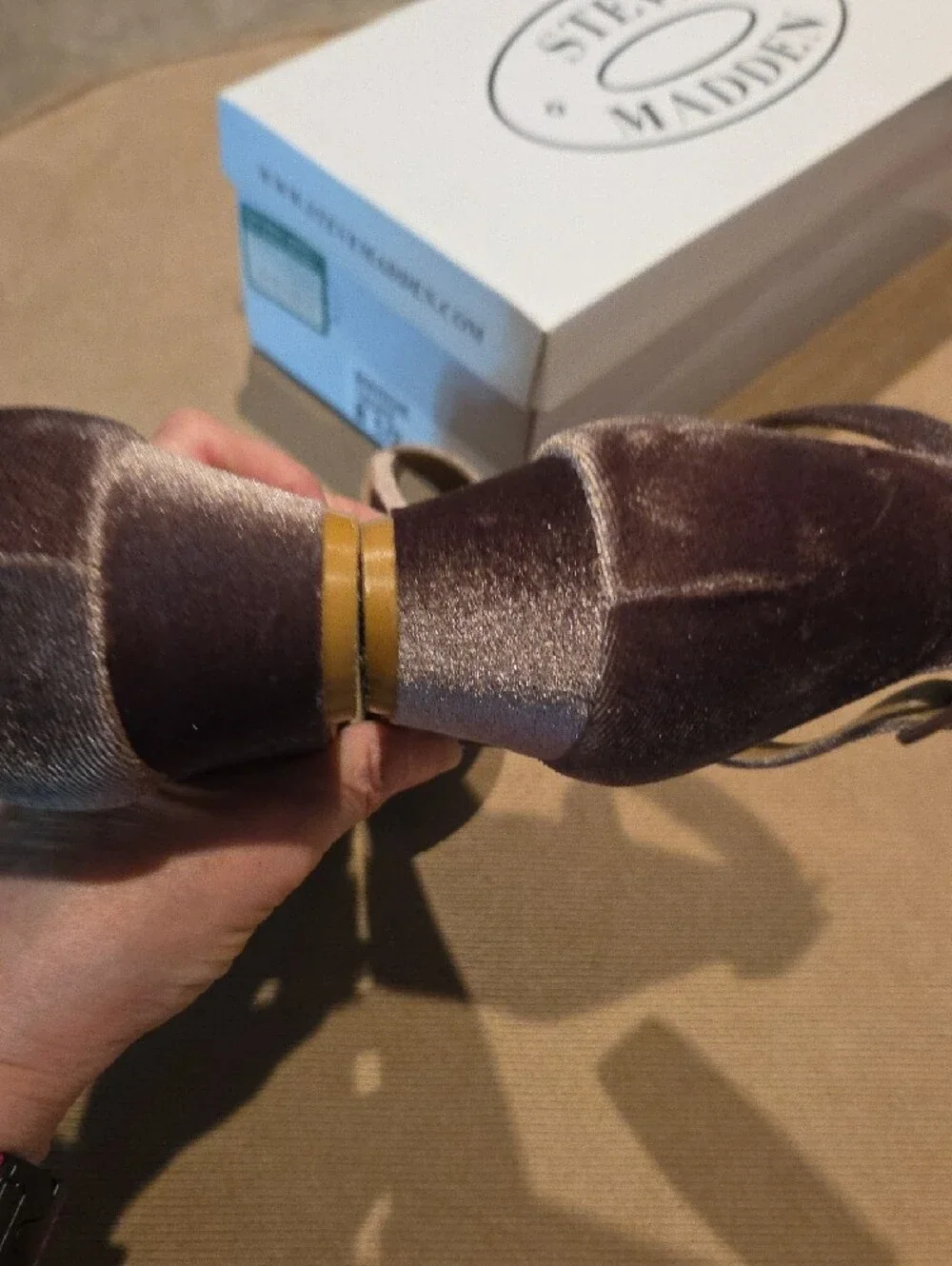 Steve Madden Velvet Ankle-Strap Heels in Taupe Size 8.5M - Picture 8 of 11